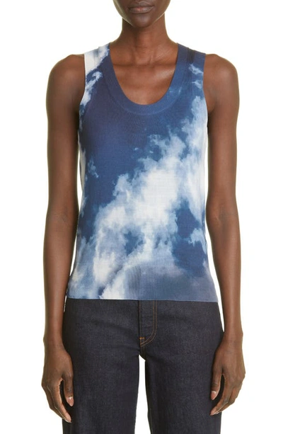 Alexander Mcqueen Cloud Print Wool-silk Tank Top In Washed Gre