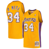 MITCHELL & NESS MITCHELL & NESS SHAQUILLE O'NEAL GOLD LOS ANGELES LAKERS HARDWOOD CLASSICS SWINGMAN JERSEY