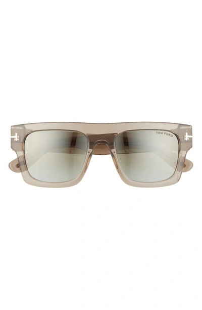 Tom Ford Fausto 53mm Geometric Sunglasses In Light Brown / Green Mirror