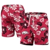 WES & WILLY WES & WILLY CARDINAL ARKANSAS RAZORBACKS FLORAL VOLLEY LOGO SWIM TRUNKS