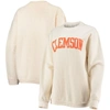 Pressbox White Clemson Tigers Comfy Cord Vintage Wash Basic Arch Pullover Sweatshirt In White