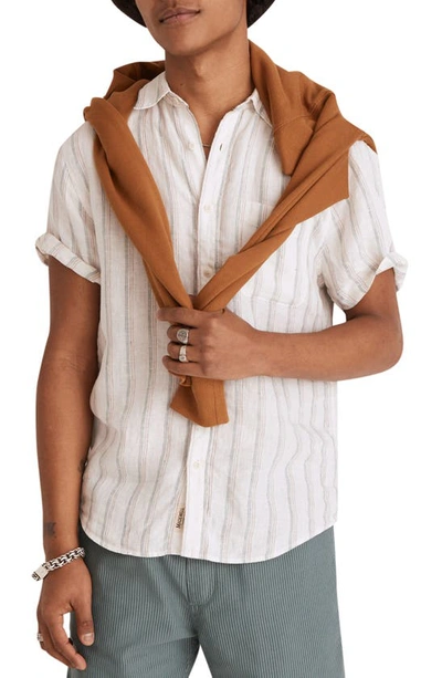 Madewell Perfect Stripe Linen Short Sleeve Button-up Shirt In Vintage Linen