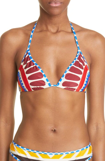 La Doublej Abstract Print Halterneck Bikini Top In Solar Placée