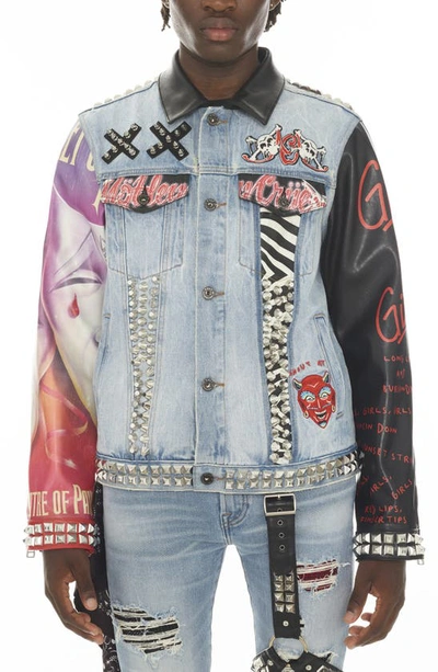 Cult Of Individuality Type Iv Double Cuff Motley Denim Jacket In Blue