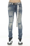 Cult Of Individuality Punk Belted Distressed Super Skinny Jeans In Basil