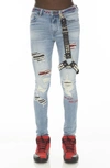 Cult Of Individuality Punk Super Skinny Jeans With Studded Leg Harness In Blue