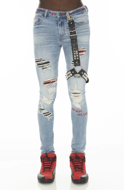 Cult Of Individuality Punk Super Skinny Jeans With Studded Leg Harness In Crue