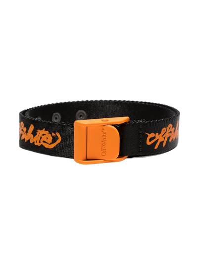 Off-white Kids' Off Script-logo Buckle Belt In Black