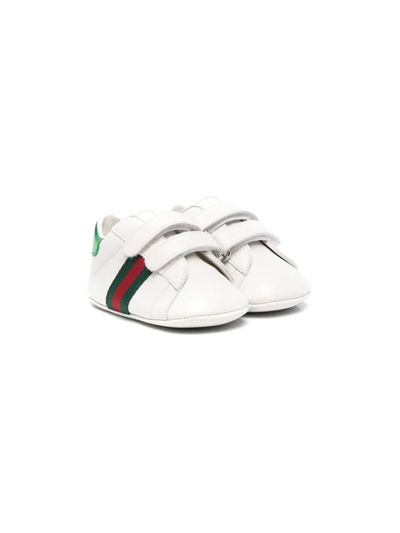 Gucci Babies' Signature Side-stripe Leather Pre-walkers In White