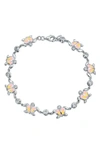Bling Jewelry Sterling Silver Cz & Created Opal Heart Turtle Bracelet In Pink