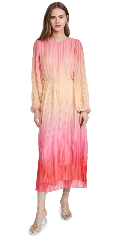 Something Navy Pleated Tie Waist Long Sleeve Maxi Dress In Pink Combo