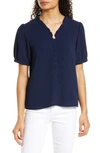Cece Frill V-neck Button-up Blouse In Classic Navy