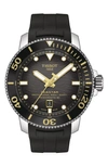 Tissot Men's Seastar 2000 Professional Powermatic 80 Automatic Black Rubber Strap Watch 46mm In Black