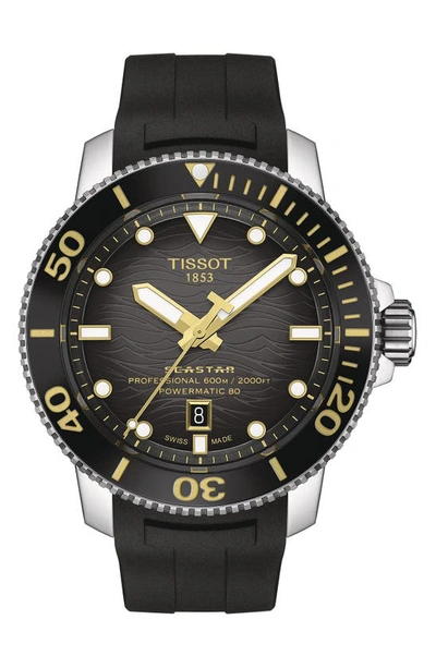 Tissot Men's Seastar 2000 Professional Powermatic 80 Automatic Black Rubber Strap Watch 46mm