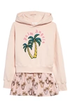 PALM ANGELS KIDS' PALM PRINT EMBROIDERED COTTON GRAPHIC HOODIE DRESS