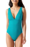 Tommy Bahama Palm Modern V Neck One Piece Swimsuit In Aqua Dream