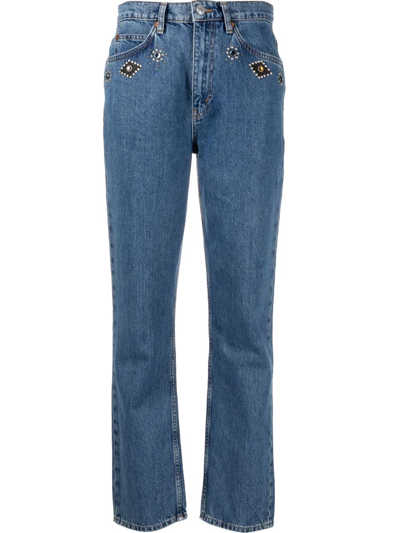 Re/done 70s Straight Straight-leg High-rise Cotton-denim Jeans In Stoned Indigo