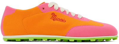 Marni Pebble Mixed Leather Retro Sneakers In Pink/orange