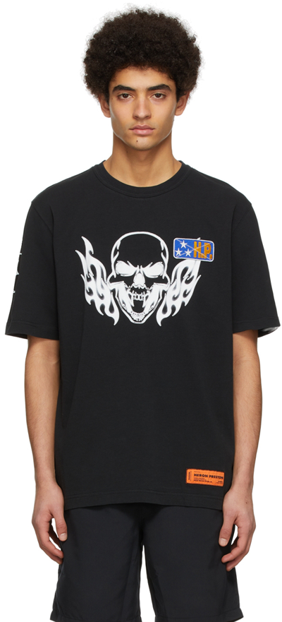 Heron Preston Flaming Skull Crewneck T-shirt In Black
