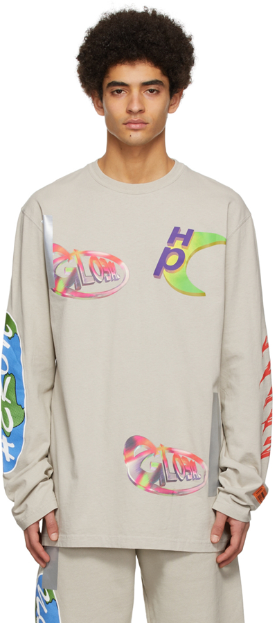 Heron Preston Os Global Collage Long-sleeve T-shirt In Beige