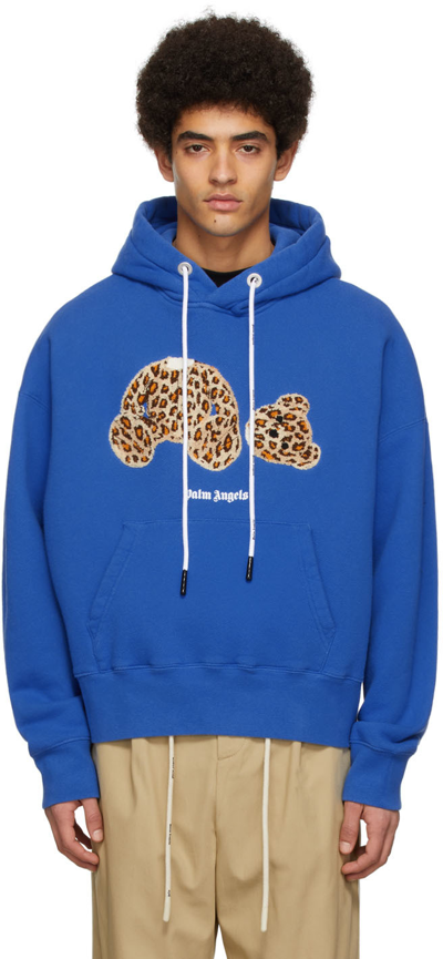 Palm Angels Blue Cotton Leopard-skin Bear Sweatshirt