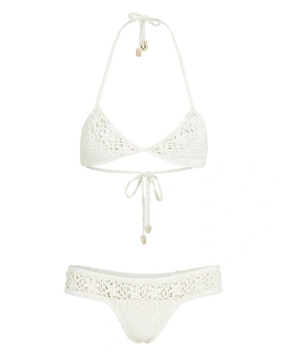 Akoia Swim Jepun Crochet Knit Triangle Bikini Set In White