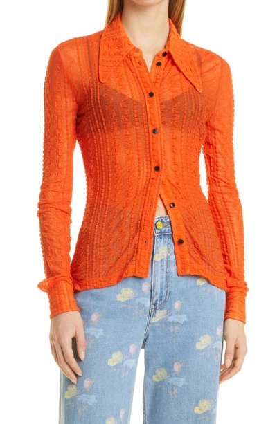 Ganni Stretch Lace Jersey Shirt Orange Dot Com In Arancione