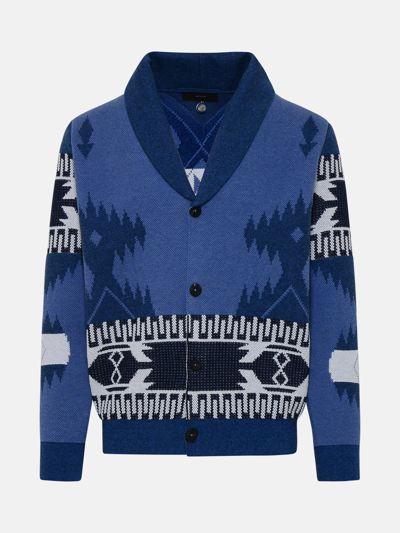Alanui Icon Jacquard-knit Shawl-lapel Cardigan In Blue
