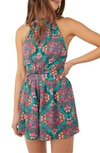 Free People Coral Tides Print Halter Romper In Wine Combo
