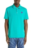 Versace Medusa Appliqué Cotton Polo Shirt In Blue