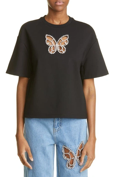 Area Crystal-embellished Butterfly Cutout T-shirt In Black