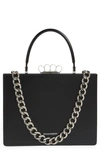 Alexander Mcqueen The Four Ring Croc Embossed Leather Frame Bag In Black