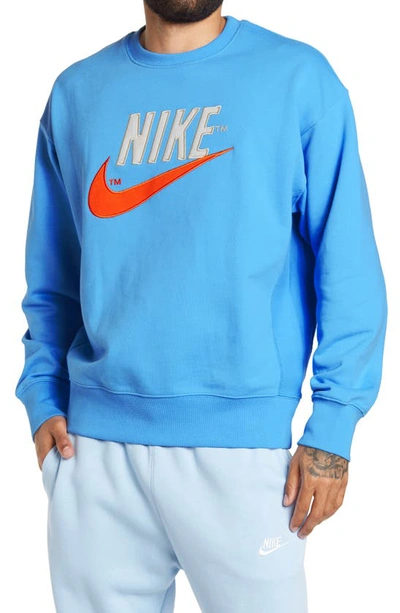 Nike Logo French Terry Crewneck Sweatshirt In University Blue