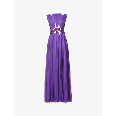 Alberta Ferretti Cut-out Pleated Cotton-blend Jumpsuit In Purple