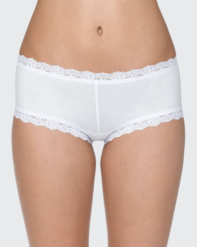 Hanky Panky Organic Cotton Low-rise Lace-trim Boyshort 891281 In White