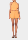Cult Gaia Joey Cropped Open-back Chain-embellished Linen-blend Top In Apricot