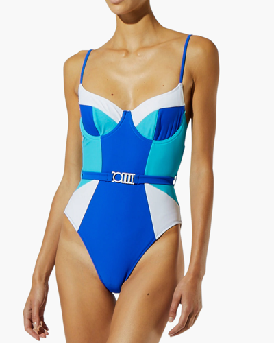 Solid & Striped The Spencer Colorblock Belted One-piece Swimsuit In Cobalt Blue
