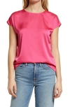 Halogen Cap Sleeve Satin Blouse In Pink Magenta