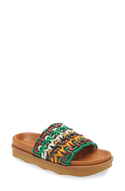 Chloé Wavy Flatform Crochet Leather Slide Sandal In Multicolor Brown 1