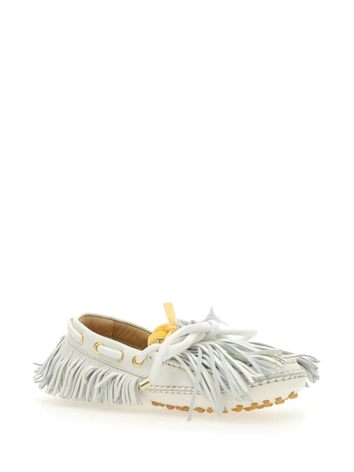 1309sr Pulwhi Fringed Leather Loafers In 白色