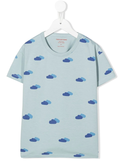 Tiny Cottons Kids' Clouds-print Short-sleeve T-shirt In Blue