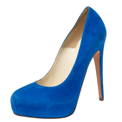 Pre-owned Brian Atwood Royal Blue Suede Maniac Platform Pumps Size 38.5