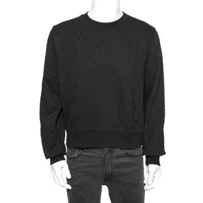 Pre-owned Amiri Black Distressed Cotton Knit Crewneck Sweatshirt Xs