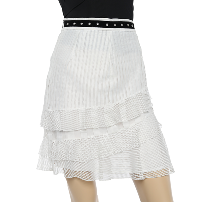 Pre-owned Just Cavalli White Lace Overlay Ruffle Tiered Skirt S