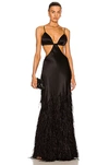 Cult Gaia Cutout-detail Feather-trimmed Long Dress In Black