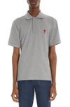 Ami Alexandre Mattiussi Ami De Coeur Organic Cotton Piqué Polo In Heather Grey