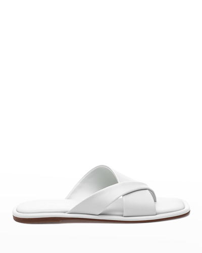 Jslides Yuri Crisscross Leather Thong Sandals In White