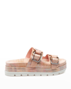 Jslides Baha Leather Double-buckle Slide Sandals In Dusty Pnk Ariel