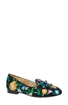 Kate Spade Devi Suede Bow Flat Loafers In Floral Garden Black
