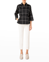 AKRIS PUNTO WINDOWPANE-PRINT ZIP-FRONT COLLARED SHIRT